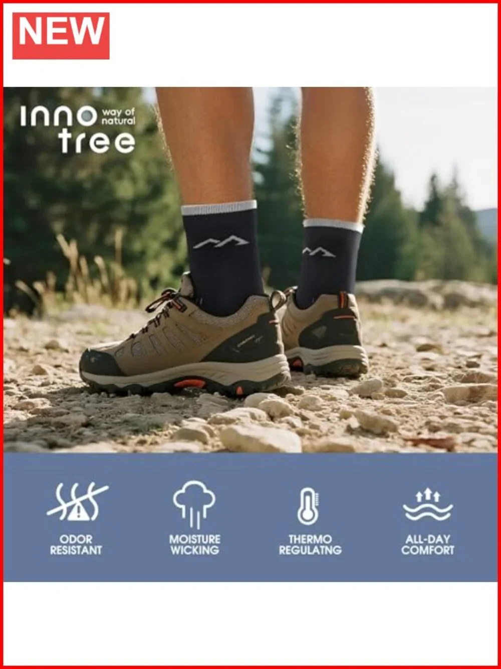 Merino Wool Hiking Socks 3 Pairs Cushioned Arch Support Crew
